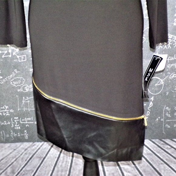 MSK Faux Leather Panel Asymmertrical Sheath Dress - Picture 3 of 7
